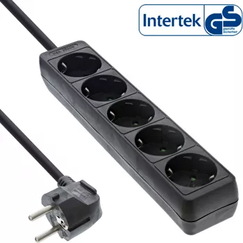 InLine pistikupesade riba, 5-poolne maanduskontaktiga CEE 7/3, must, 1,5 m