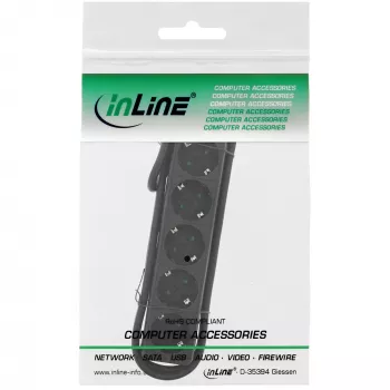 InLine pistikupesade riba, 5-poolne maanduskontaktiga CEE 7/3, must, 1,5 m