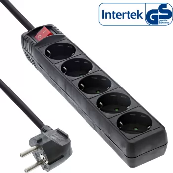 InLine pistikupesa riba, 5-kohaline maanduskontaktiga CEE 7/3, must, 1,5 m