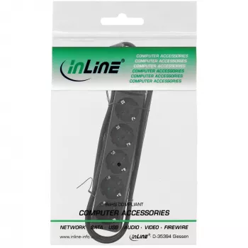 InLine pistikupesa riba, 5-kohaline maanduskontaktiga CEE 7/3, must, 1,5 m