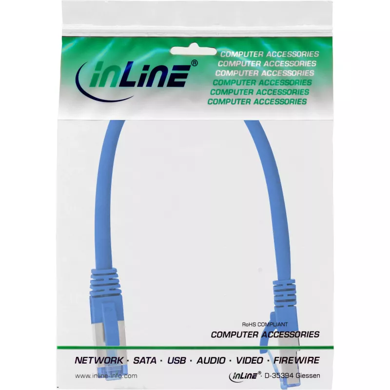 InLine patch-kaabel S/FTP PiMF Cat.6A halogeenivaba 500MHz sinine 0.25m