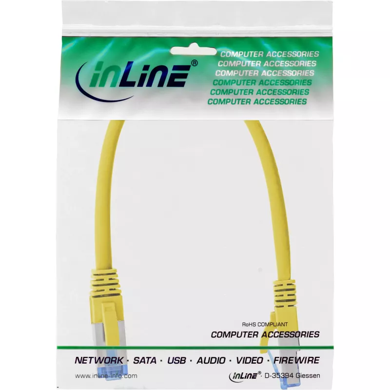InLine paigalduskaabel S/FTP PiMF Cat.6A halogeenivaba 500MHz kollane 0,3m