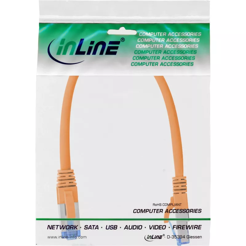 InLine patch-kaabel S/FTP PiMF Cat.6A halogen free 500MHz oranž 0.3m