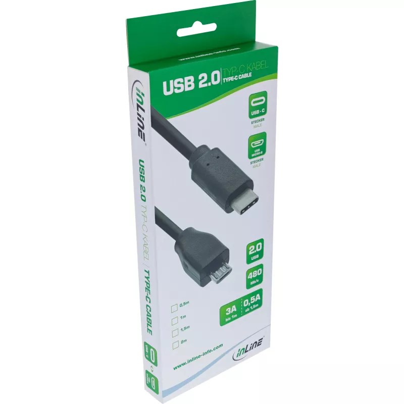 InLine USB 2.0 kaabel, USB-C isane / Micro-B-pistik, must, 0,5m