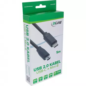 InLine USB 2.0 kaabel, USB-C isane / mini-B isane (5pin), must, 5m