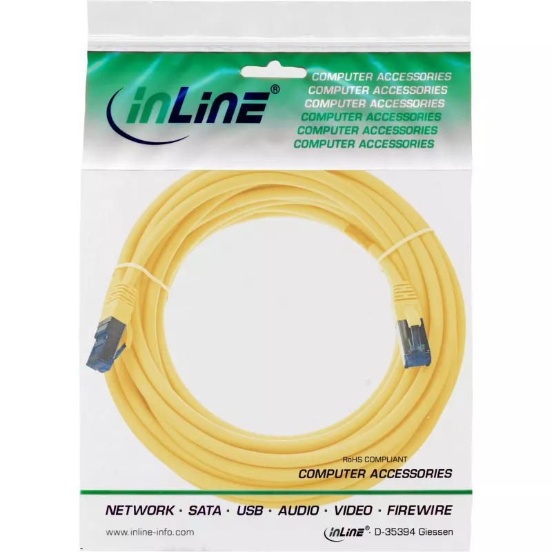 InLine paigekaabel S/FTP PiMF Cat.6A halogeenivaba 500MHz kollane 20m