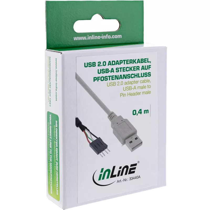 InLine USB 2.0 adapterkaabel USB A-tüüpi isane / pin-päis isane, 0,40 m