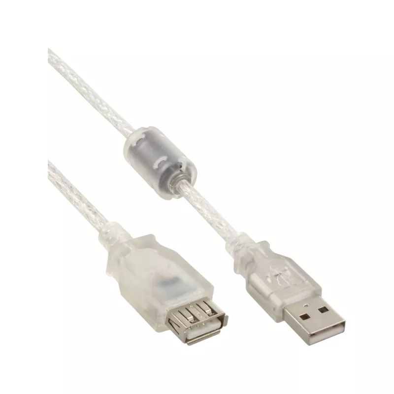 InLine USB 2.0 pikenduskaabel, tüüp A, isane/emane, läbipaistev, ferriidiga, 1 m
