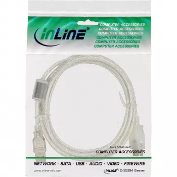 InLine USB 2.0 pikenduskaabel, tüüp A, isane/emane, läbipaistev, ferriidiga, 1 m