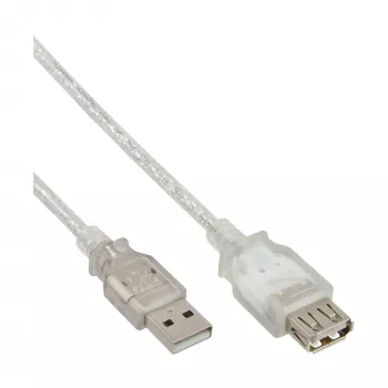 USB 2.0 pikenduskaabel tüüp A M/F InLine 34605 5m läbipaistev