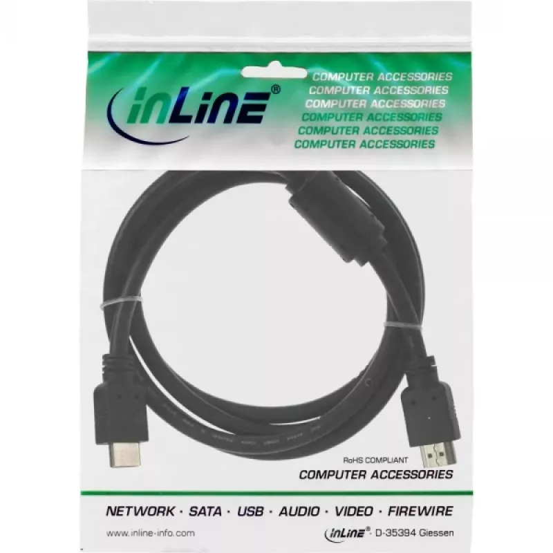 InLine HDMI-kaabel High Speed isane + ferriit must 5m