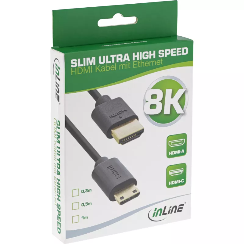 InLine Slim Ultra High Speed HDMI-kaabel AM/CM 8K4K kullatud must 0,3 m