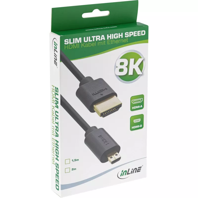 InLine õhuke ülikiire HDMI kaabel AM/DM 8K4K kullatud must 1,5m