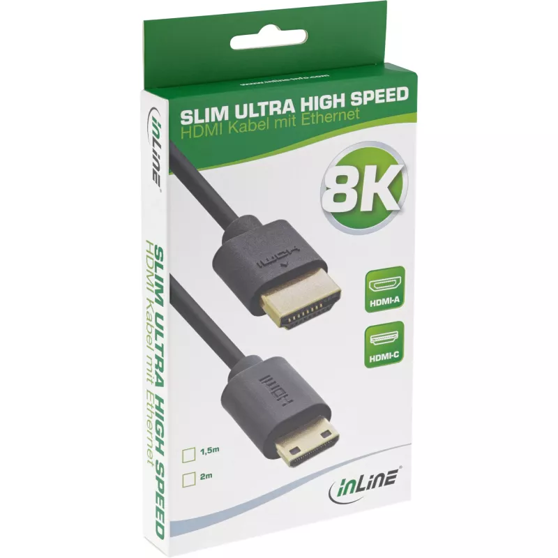 InLine Slim Ultra High Speed HDMI-kaabel AM/CM 8K4K kullatud must 2m