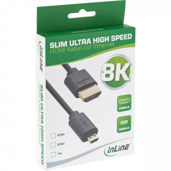 InLine Slim Ultra High Speed HDMI-kaabel AM/DM 8K4K kullatud must 1m