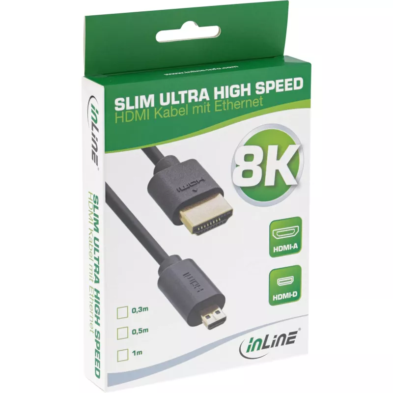 InLine õhuke ülikiire HDMI-kaabel AM/DM 8K4K kullatud must 0,3 m