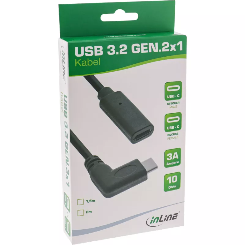 USB 3.2 Gen.1x2 kaabel InLine 35782 USB-C isane nurga all / emane must 2m