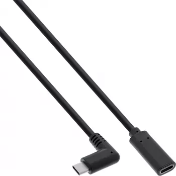 InLine USB 3.2 Gen.1x2 kaabel, USB-C isane nurga all / emane, must, 1m