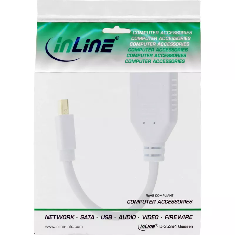 InLine Mini DisplayPort isane DisplayPort emasele kaabel, 4K2K, valge, 0,15 m