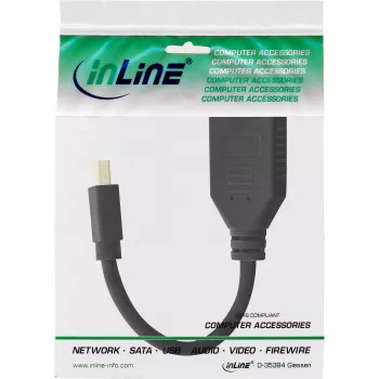 InLine adapterkaabel Mini DP isane – DisplayPort emane, 4K2K, must, 0,15 m