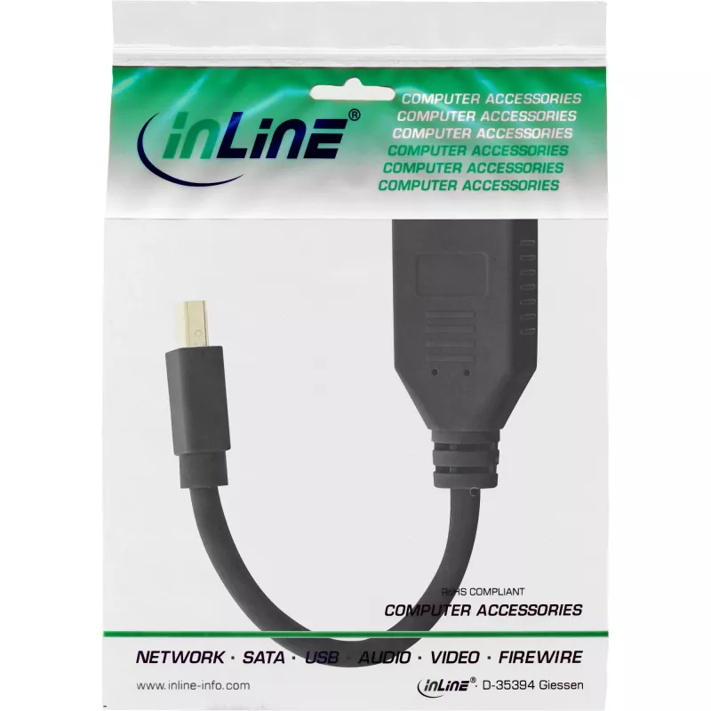 InLine adapterkaabel Mini DP isane – DisplayPort emane, 4K2K, must, 0,15 m