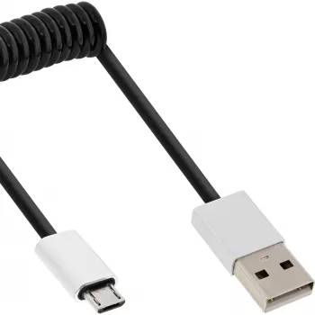 InLine Micro-USB 2.0 spiraalkaabel, tüüp A/Micro-B M/M, must/alu, painduv 3 m