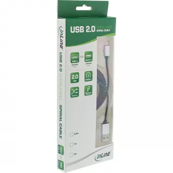 InLine Micro-USB 2.0 spiraalkaabel, tüüp A/Micro-B M/M, must/alu, painduv 3 m