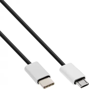 InLine USB 2.0 kaabel, USB-C isane / Micro-B-pistik, must/alu, paindlik, 1,5 m
