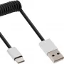 InLine USB 2.0 spiraalkaabel, USB-C isane / USB-A-pistik, must/alu, painduv, 1 m