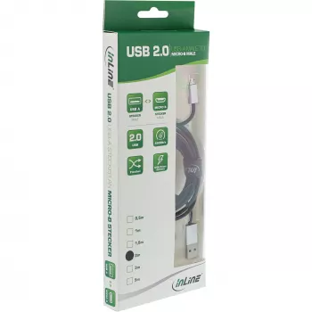 InLine Micro-USB 2.0 kaabel, USB tüüp A / Micro B M/M, must/alu, painduv, 1 m