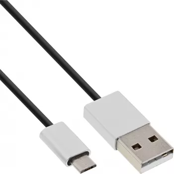 InLine Micro-USB 2.0 kaabel, USB tüüp A / Micro B M/M, must/alu, painduv, 3 m