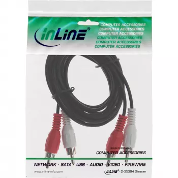 InLine helikaabel, 2x RCA M/M 20m, Isane, 2 x RCA, Isane, 20 m, Must
