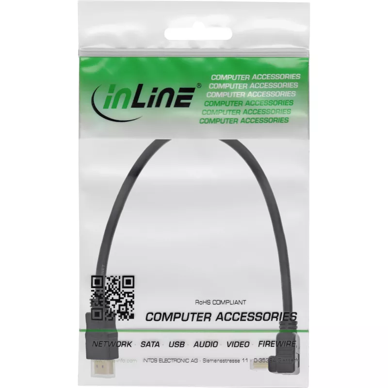 InLine® High Speed HDMI-kaabel Ethernetiga, nurk-pistikuga, 0,3 m