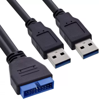 InLine USB 3.0 Premium adapterkaabel 2x USB A-pistik / emaplaadi päis, 0.40m
