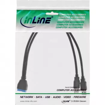 InLine USB 3.0 Premium adapterkaabel 2x USB A-pistik / emaplaadi päis, 0.40m