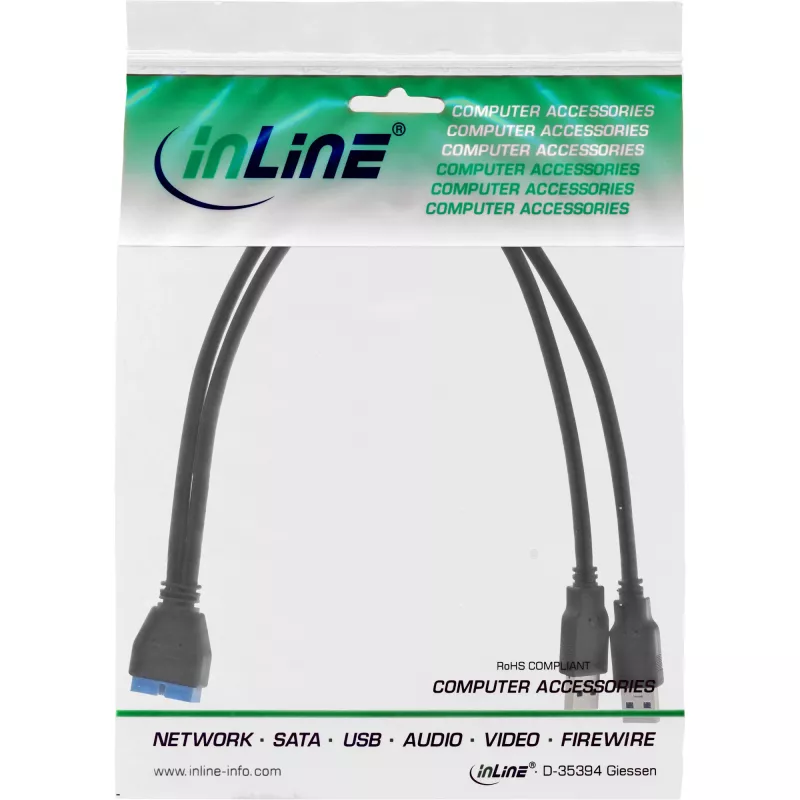 InLine USB 3.0 Premium adapterkaabel 2x USB A-pistik / emaplaadi päis, 0.40m