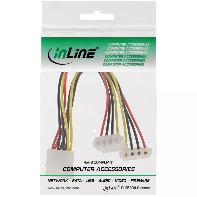 InLine sisemine toite Y-kaabel 1x 4pin Molex / 2x 4pin Molex nurga all 0.15m