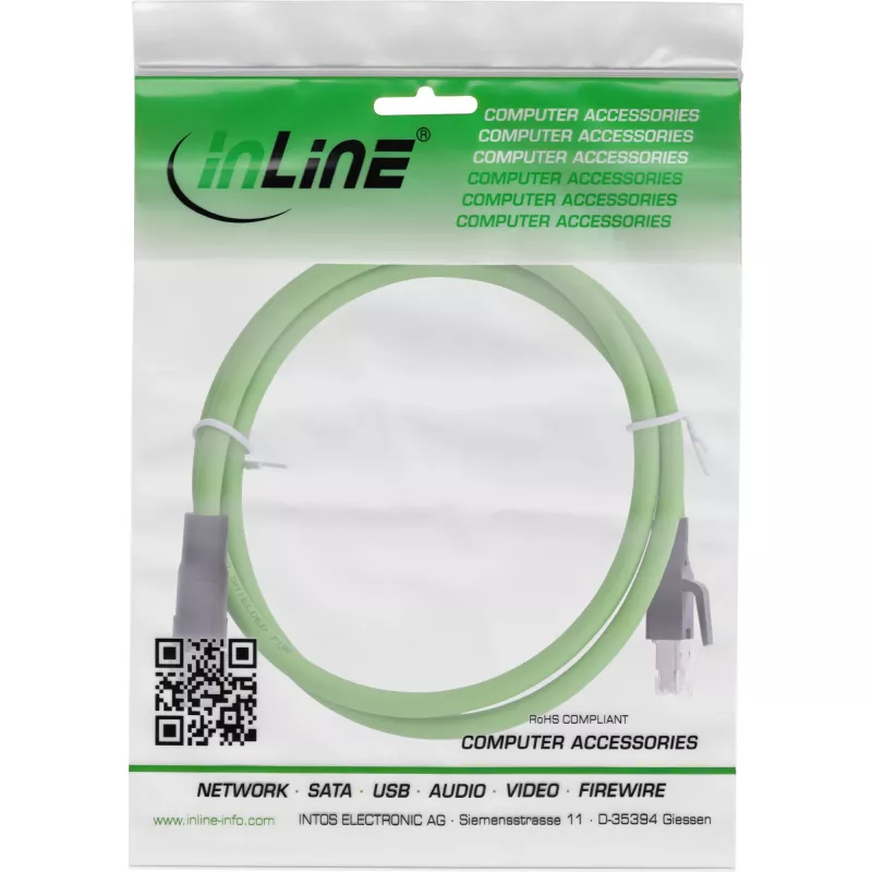 InLine tööstuslik võrgukaabel, M12 8-kontaktiline X-kodeeringuga pistik RJ45 pistikusse, Cat.6A PUR 1m
