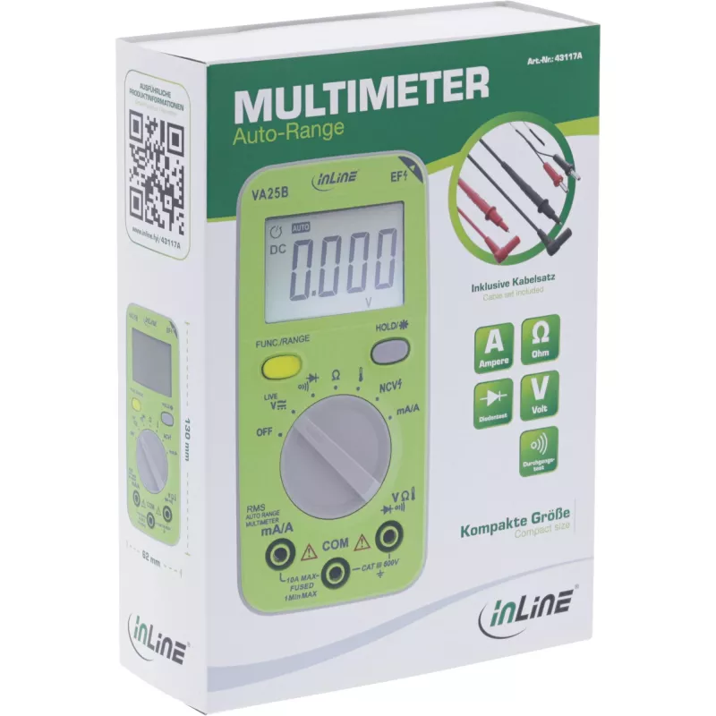 Multimeeter InLine 43117A taskuformaadis automaatse mõõtepiirkonnaga, LCD 44x30 mm, AAA patarei, 130x62x27 mm