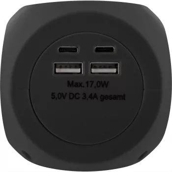 InLine laadimiskuubik InLine 16499B 3x maanduskontakt 2x USB-C 2x USB-A must 2m