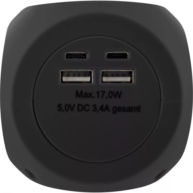 InLine laadimiskuubik InLine 16499B 3x maanduskontakt 2x USB-C 2x USB-A must 2m