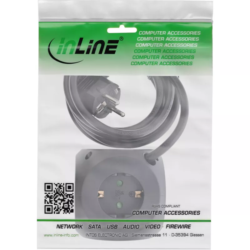 InLine laadimiskuubik InLine 16499B 3x maanduskontakt 2x USB-C 2x USB-A must 2m