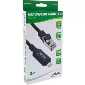 Võrgukaabel InLine 33381A USB-C - RJ45 Cat6 2m Must