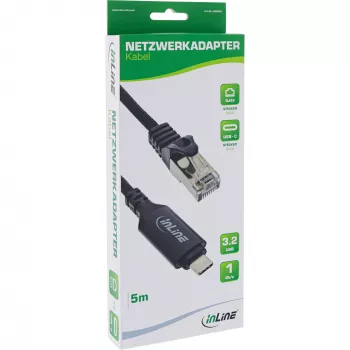 Võrgukaabel InLine 33381B USB-C–RJ45 Gigabit 5m Must