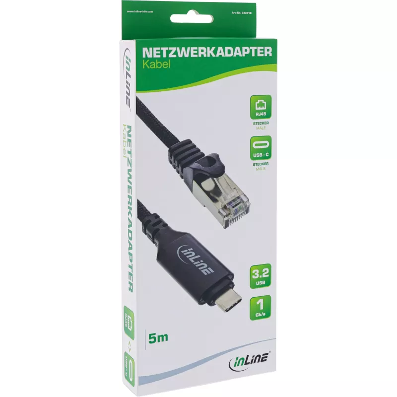 Võrgukaabel InLine 33381B USB-C–RJ45 Gigabit 5m Must