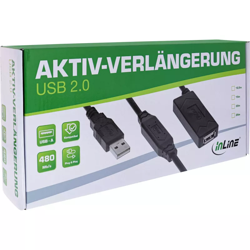 InLine USB 2.0 aktiivne pikendus USB-A-pistik/emane 15 m 0,48 Gbit/s