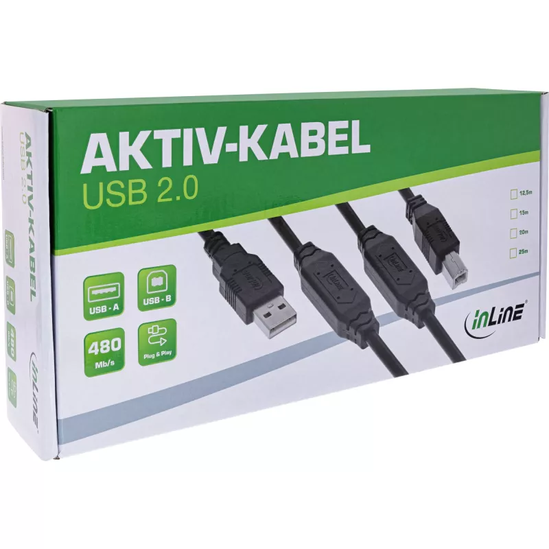 InLine USB 2.0 aktiivkaabel, USB-A isane USB-B isasele, 25m