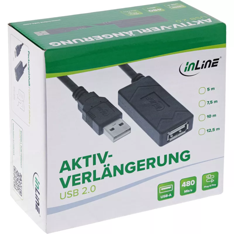 InLine USB 2.0 aktiivne pikendus, USB-A isane/emane, 7,5m