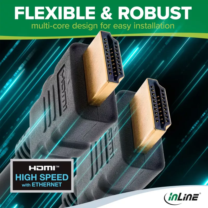 InLine HDMI-kaabel, HDMI High Speed koos Ethernetiga, isane / isane, must, 3 m