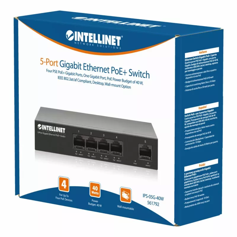 Intellinet 561792 võrgulüliti Gigabit Ethernet (10/100/1000) Power over Ethernet (PoE) Must